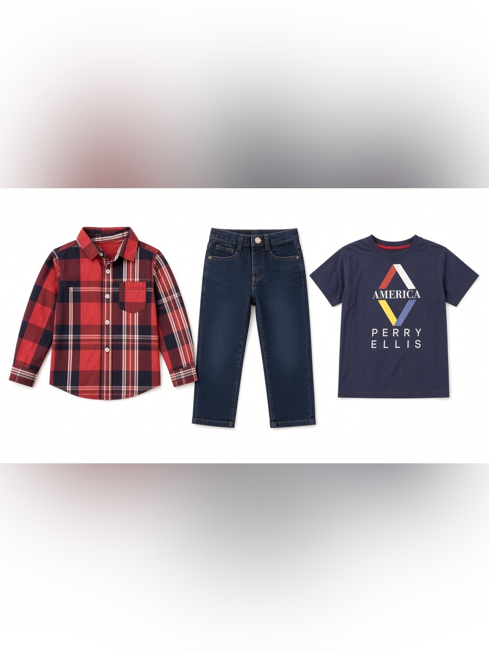 Perry Ellis t shirt plaid button down jeans outfit 3T boy
